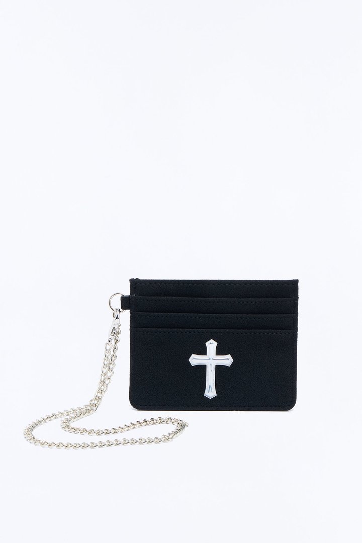 Holy Faith Pant Chain Faux Leather Card Holder - Black