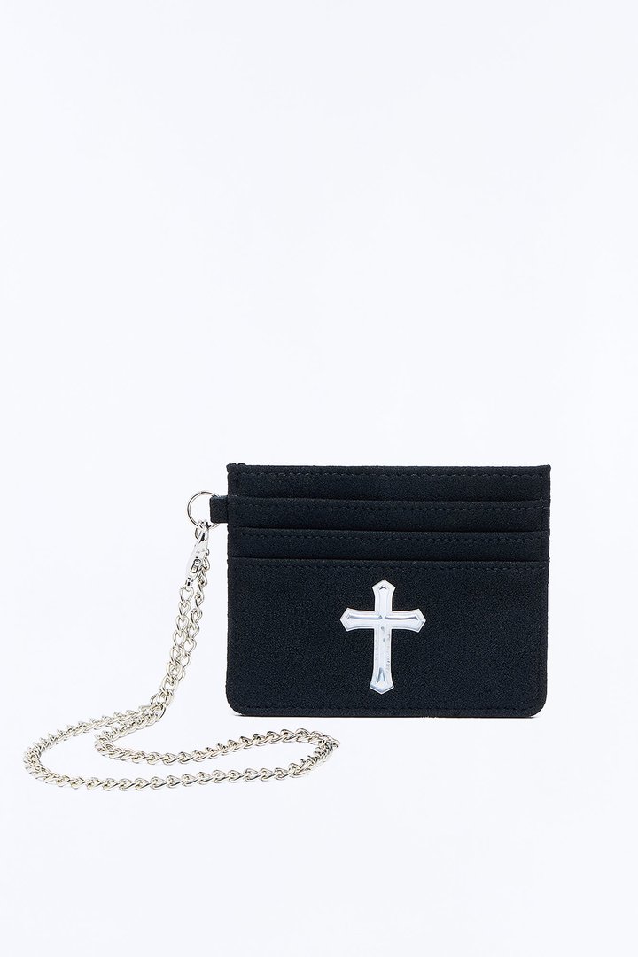 Holy Faith Pant Chain Faux Leather Card Holder - Black