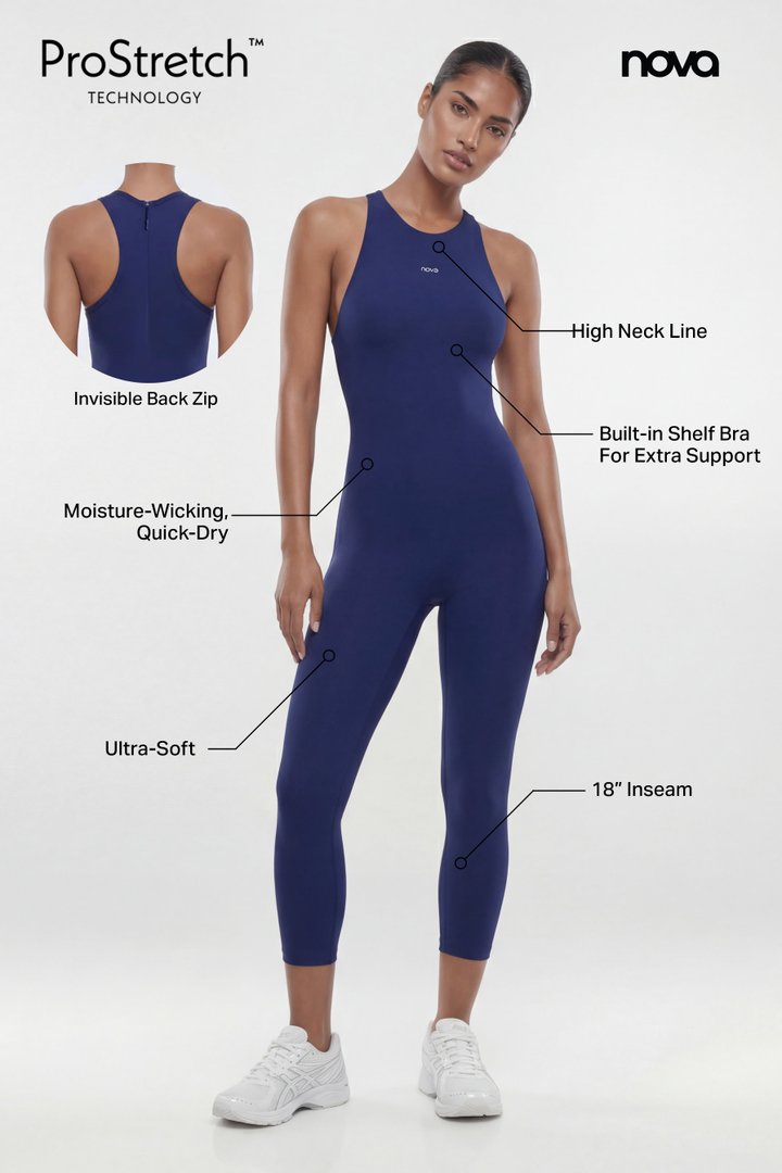 ProStretch™ 18″ High Neck Capri Jumpsuit - Navy