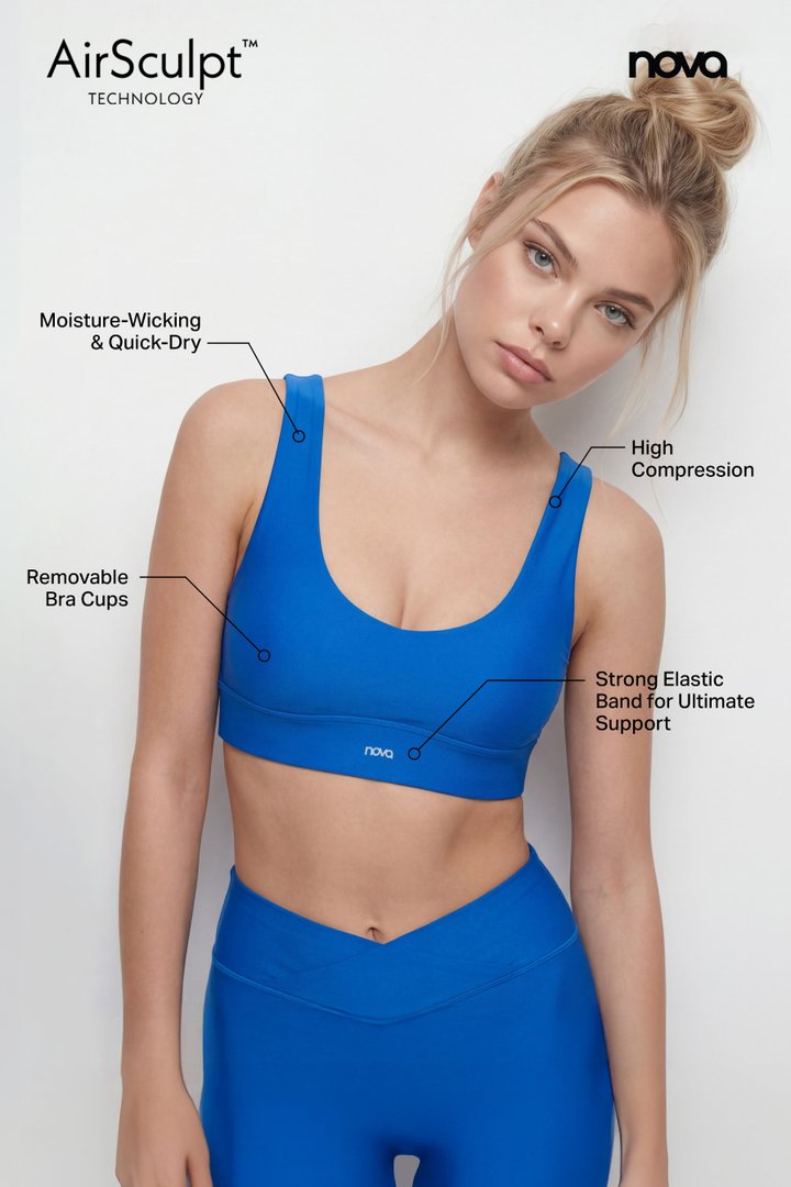 AirSculpt™ V Neck Sports Bra - CobaltBlue