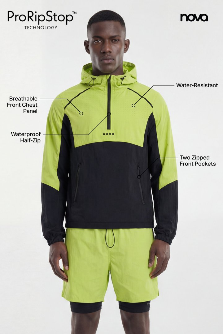 ProRipStop Hooded Half Zip Jacket - Neon Yellow