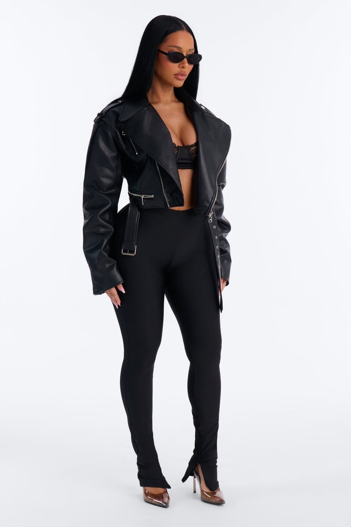 Primavera Split Hem Full Length Tricot Leggings - Black