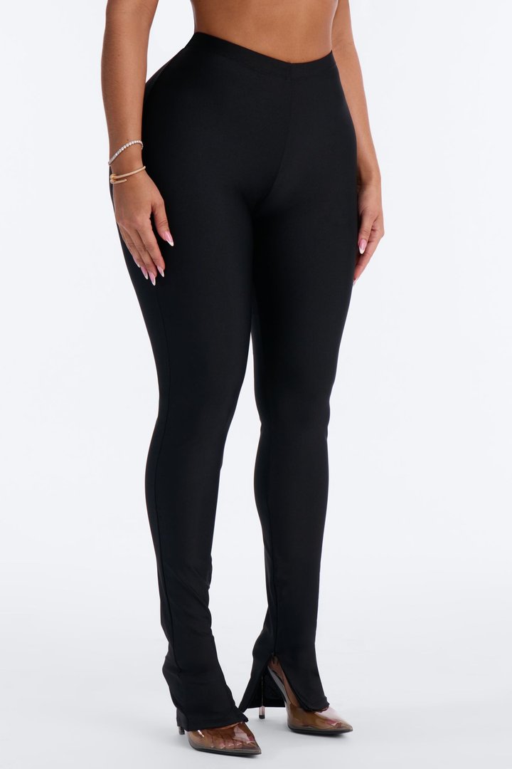 Primavera Split Hem Full Length Tricot Leggings - Black