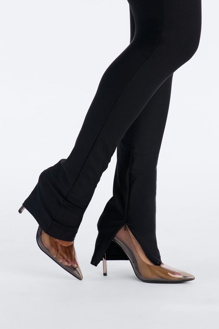Primavera Split Hem Full Length Tricot Leggings - Black