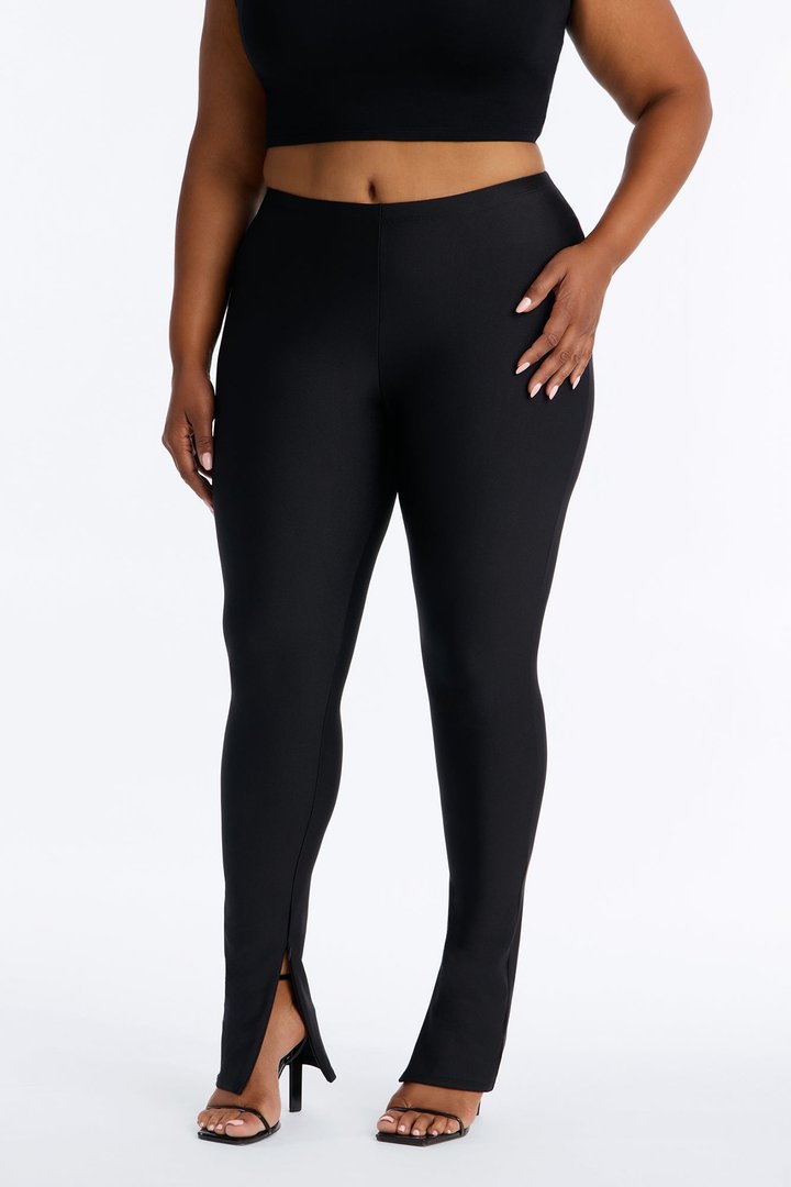 Primavera Split Hem Full Length Tricot Leggings - Black