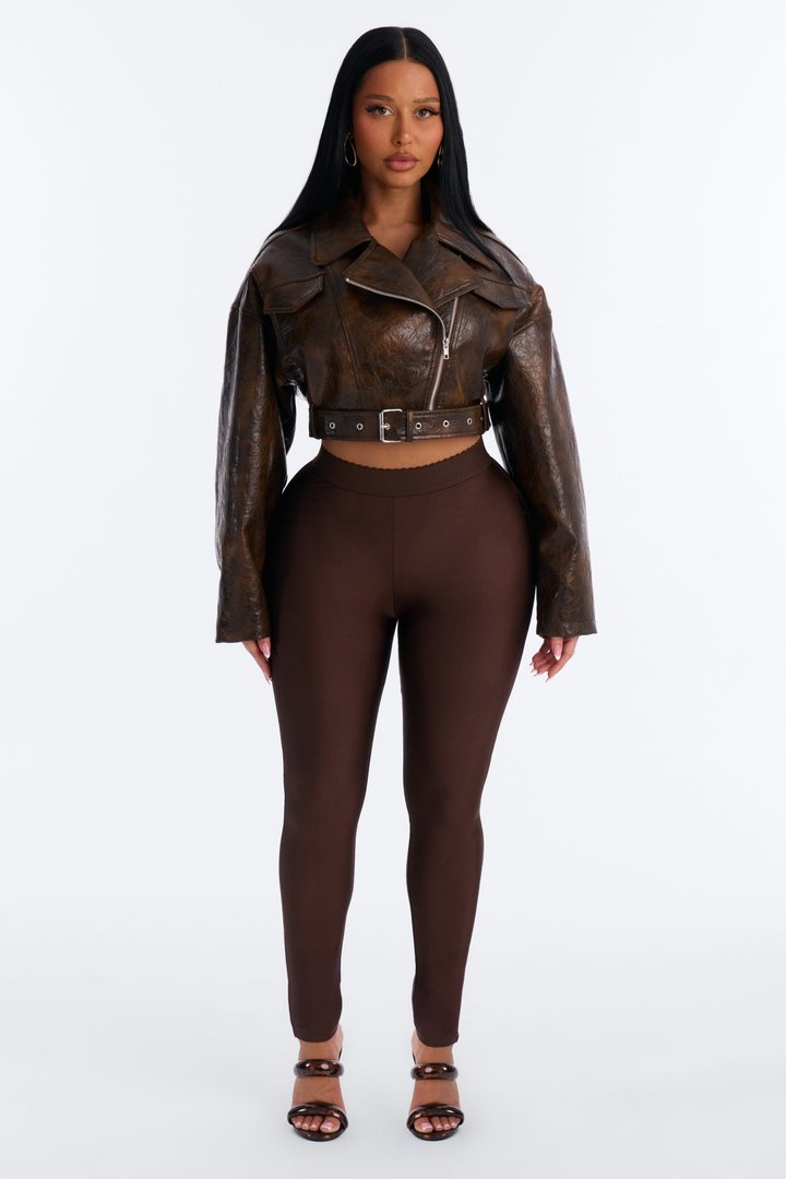 Kylie Scalloped Trim Tricot Leggings - Chocolate