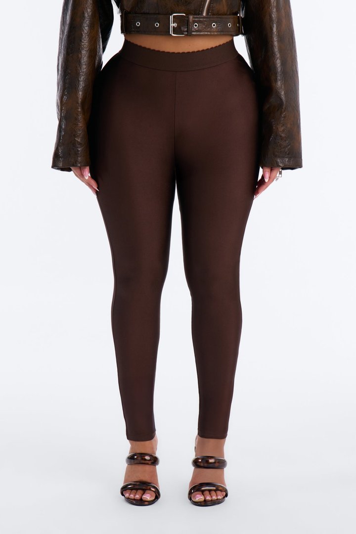 Kylie Scalloped Trim Tricot Leggings - Chocolate