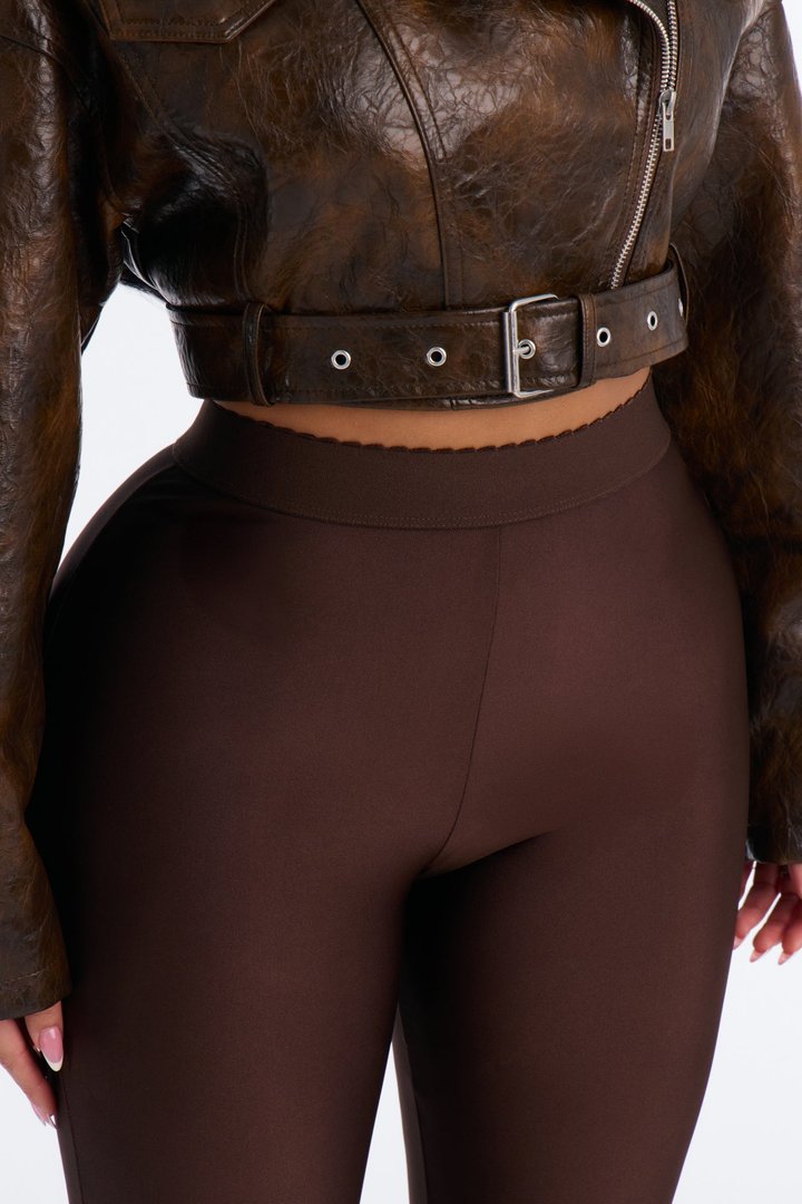 Kylie Scalloped Trim Tricot Leggings - Chocolate