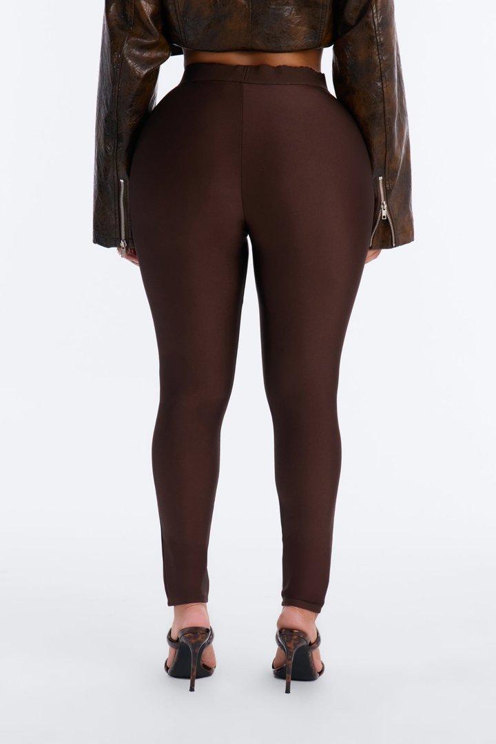 Kylie Scalloped Trim Tricot Leggings - Chocolate