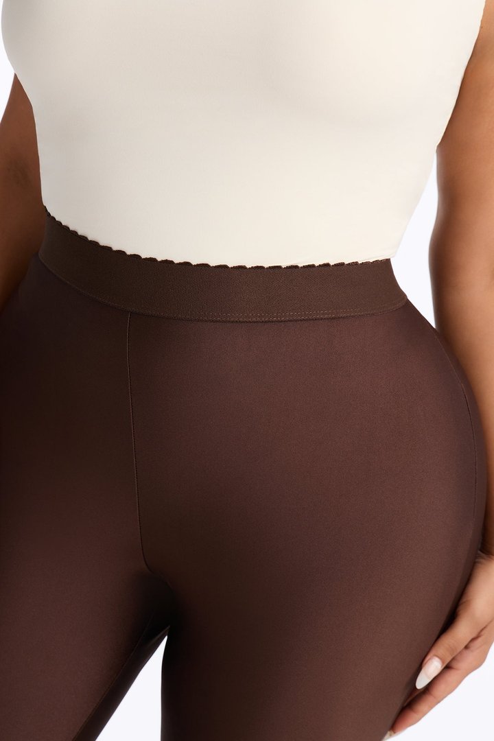 Kylie Scalloped Trim Tricot Leggings - Chocolate