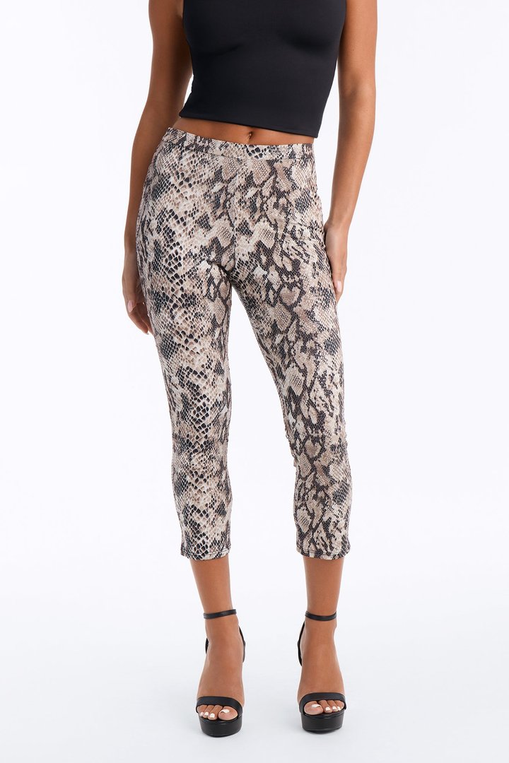 Slick Moves High Rise Snakeskin Capri Leggings - Brown Combo