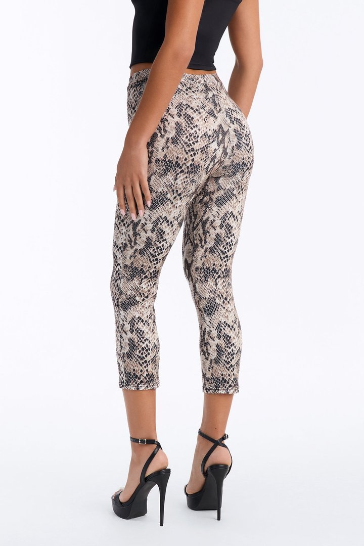 Slick Moves High Rise Snakeskin Capri Leggings - Brown Combo