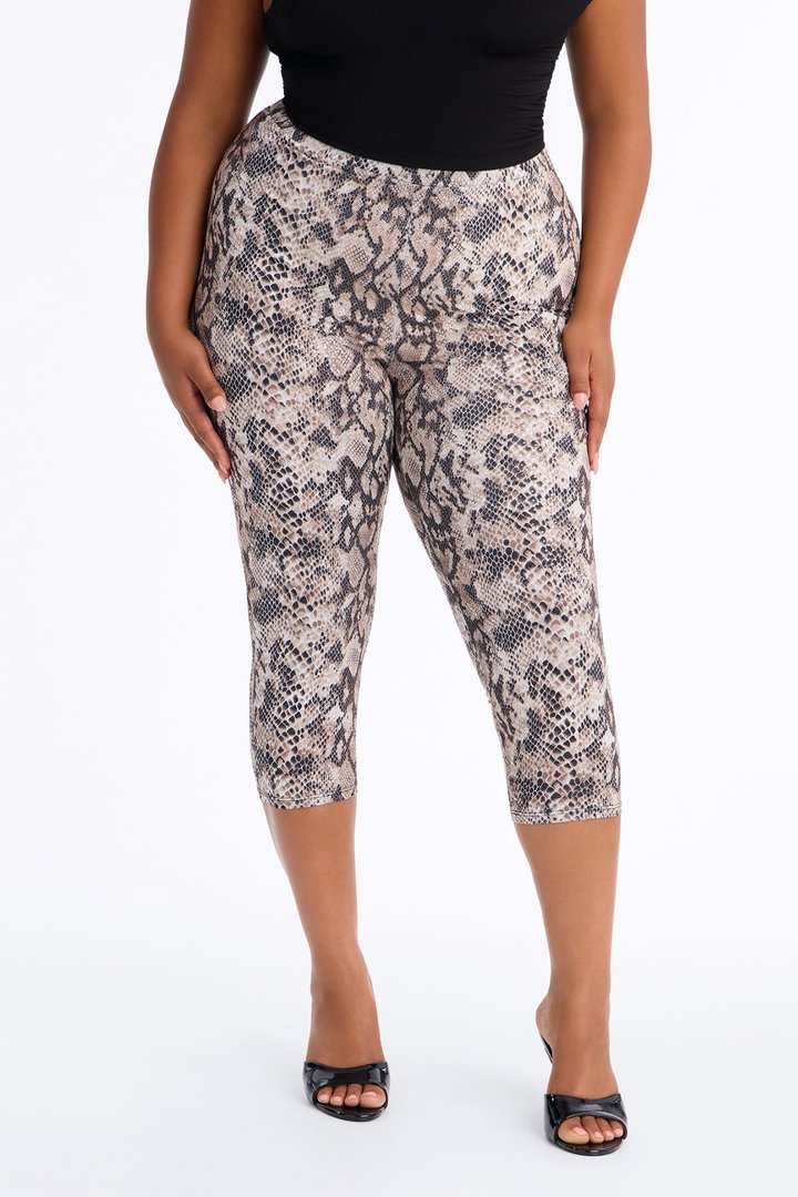 Slick Moves High Rise Snakeskin Capri Leggings - Brown Combo