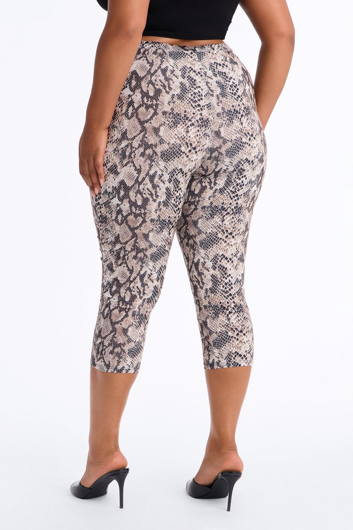 Slick Moves High Rise Snakeskin Capri Leggings - Brown Combo