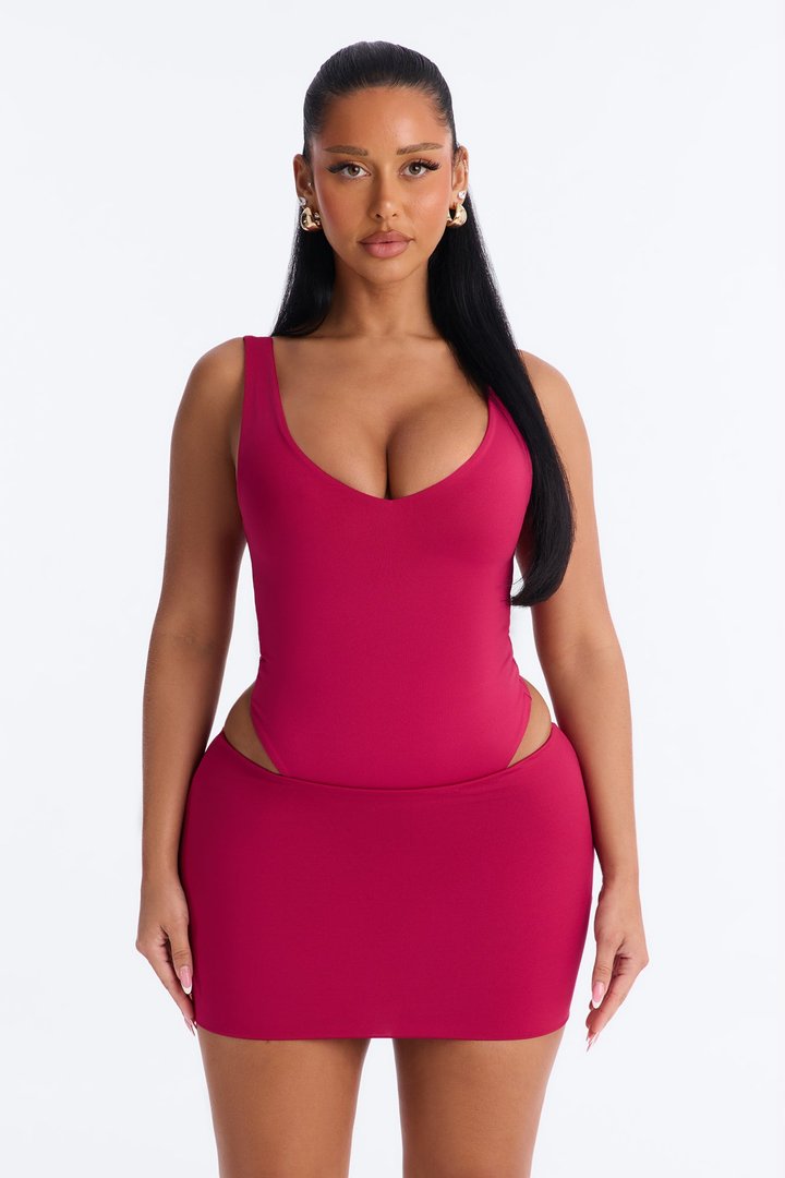 Contour Double Lined V-Neck Bodysuit - Raspberry