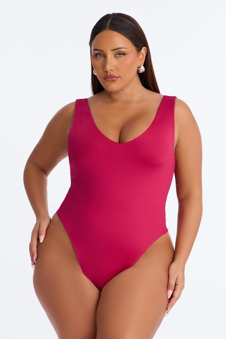 Contour Double Lined V-Neck Bodysuit - Raspberry