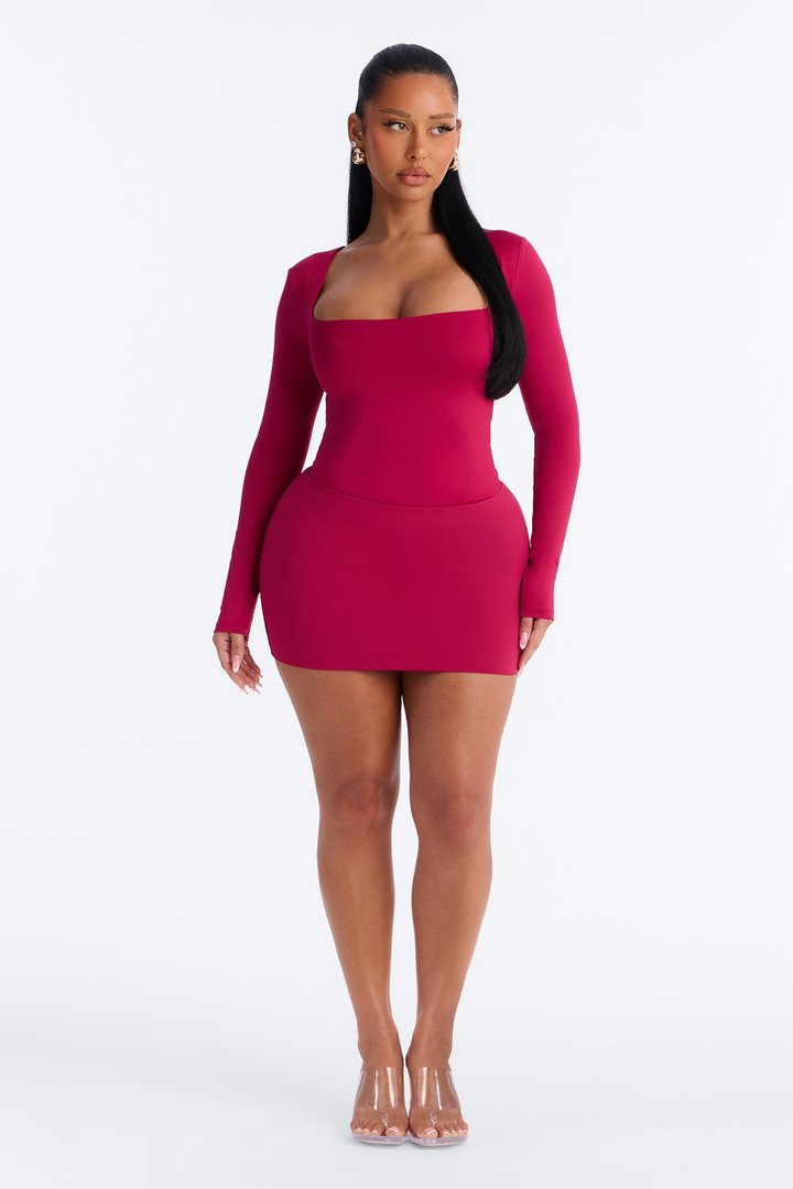 Contour Double Lined Long Sleeve Square Neck Bodysuit - Raspberry