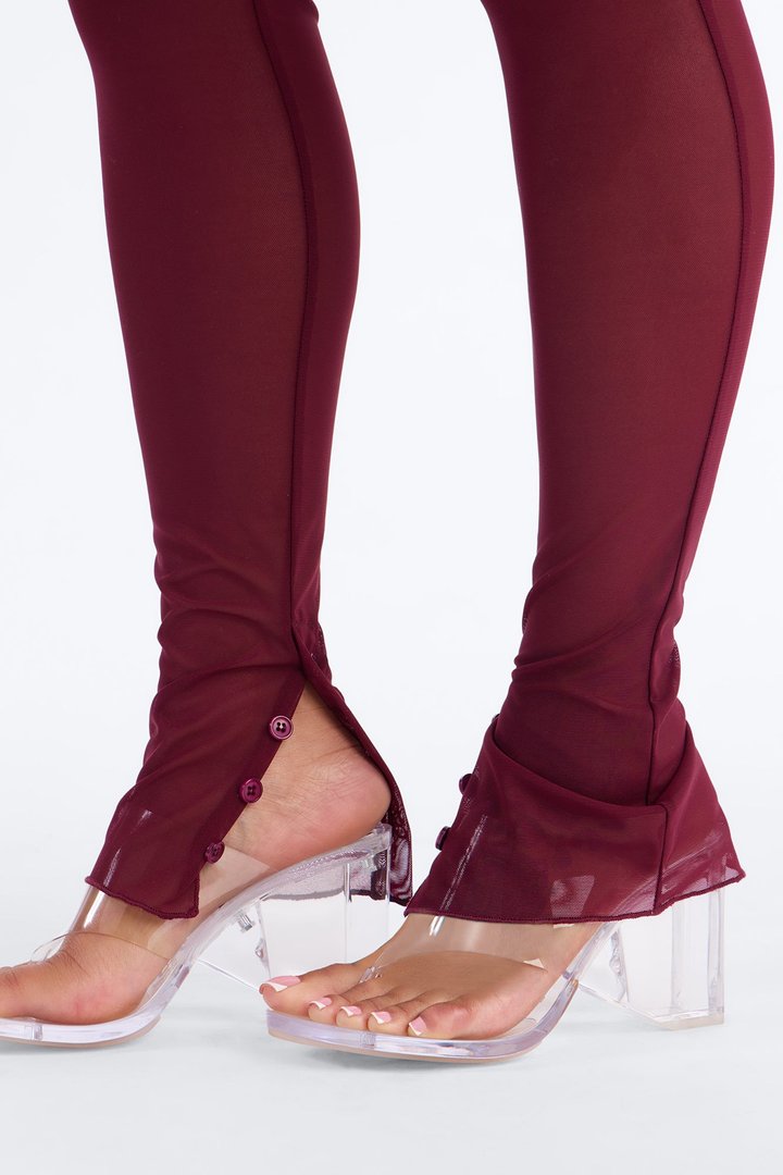 Power Mesh High Waisted Leggings - Wine