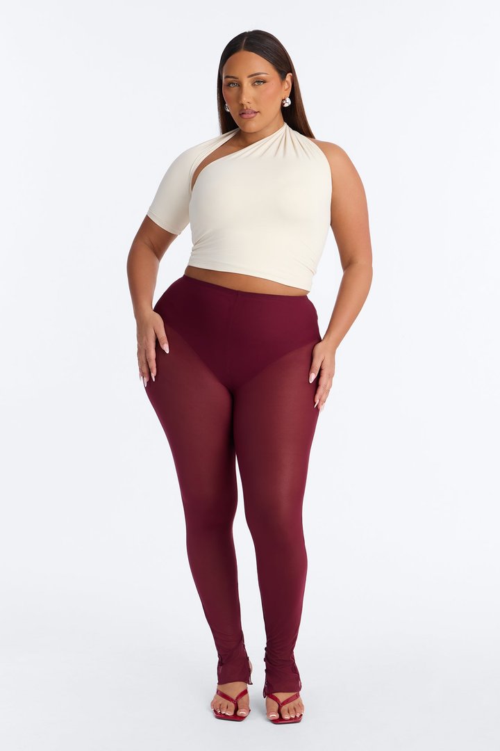 Power Mesh High Waisted Leggings - Wine