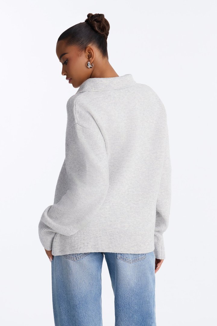 Dionne Polo Sweater - Heather Grey