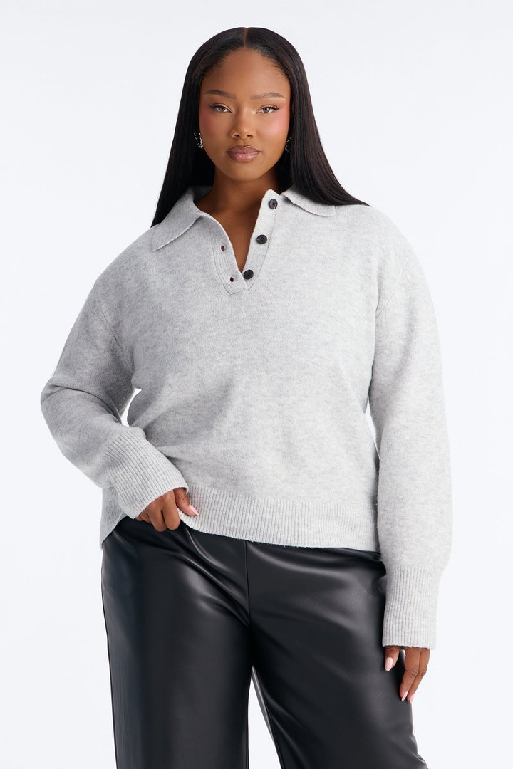 Dionne Polo Sweater - Heather Grey