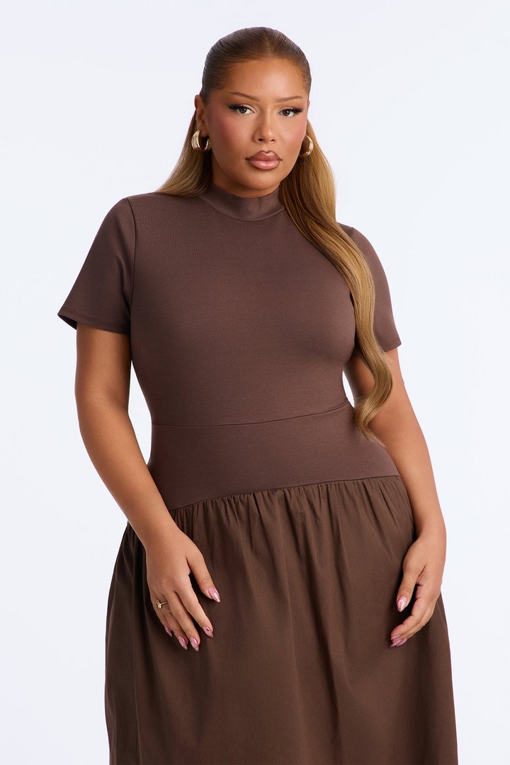 Kennedy Short Sleeve Drop Waist Midi Dress - Brown