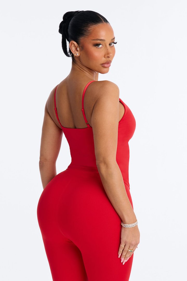 Seamless Smooth Double Lined Scoop Neck Cami Top - DarkRed