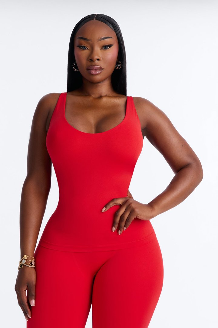 Seamless Smooth Double Lined Scoop Neck Cami Top - DarkRed