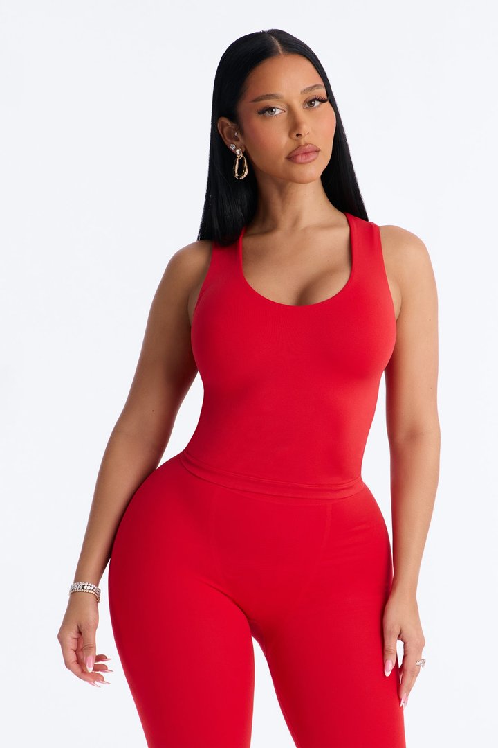 Seamless Smooth Double Lined U Neck Tank Top - DarkRed