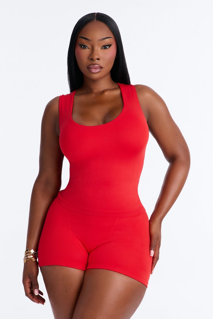Seamless Smooth Double Lined U Neck Tank Top - DarkRed