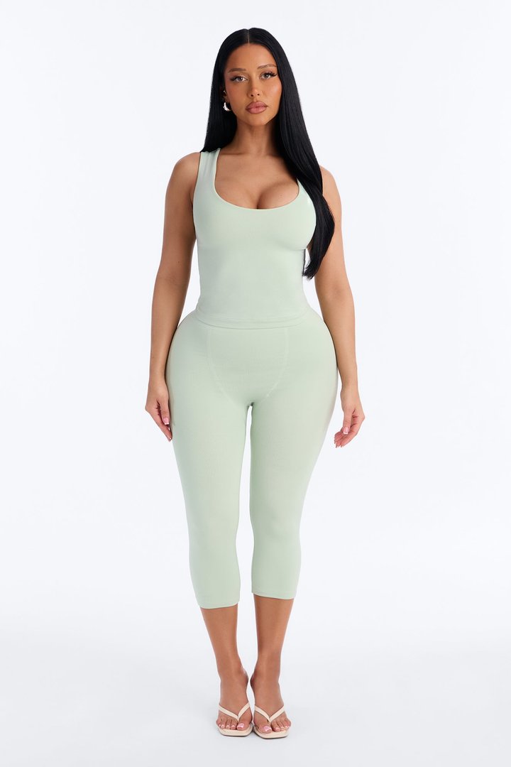 Seamless Smooth Double Lined U Neck Tank Top - Mint