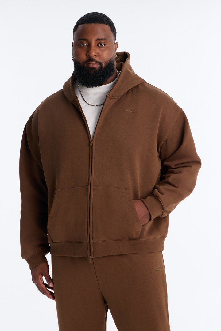 Logan Full Zip Hoodie Fleece Sweatshirt - Brown