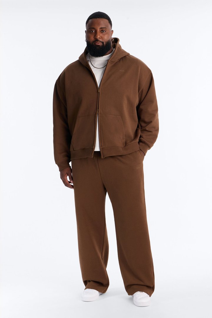 Logan Full Zip Hoodie Fleece Sweatshirt - Brown