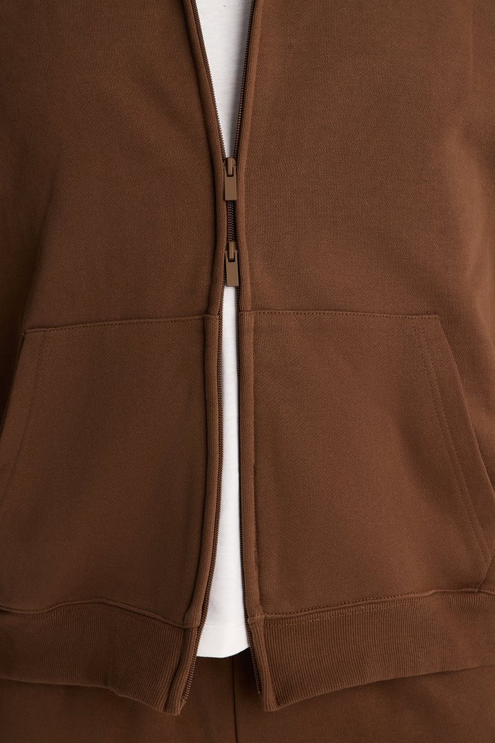 Logan Full Zip Hoodie Fleece Sweatshirt - Brown