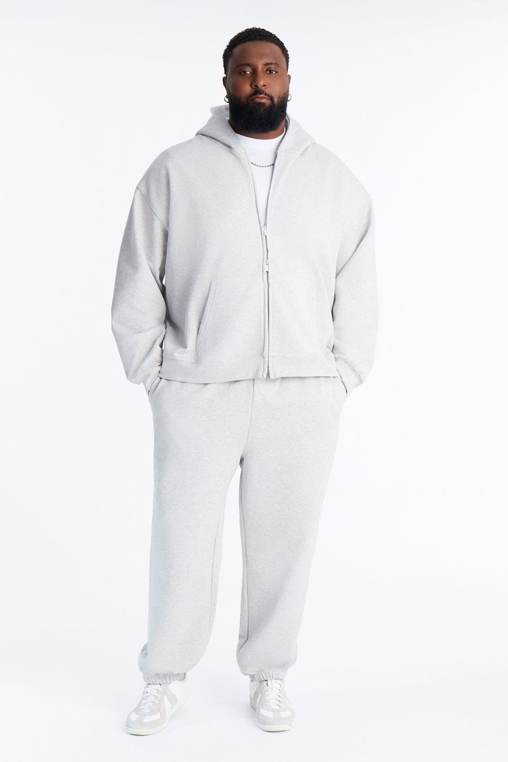 Logan Full Zip Hoodie Fleece Sweatshirt - Heather Grey
