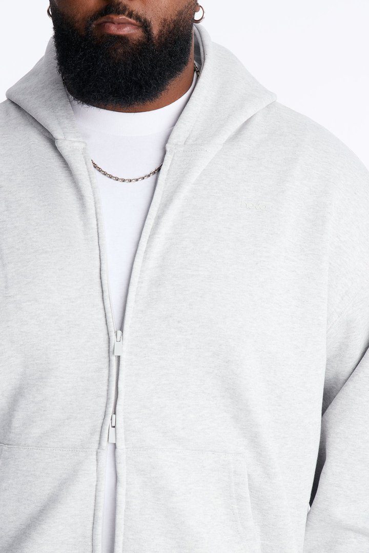 Logan Full Zip Hoodie Fleece Sweatshirt - Heather Grey