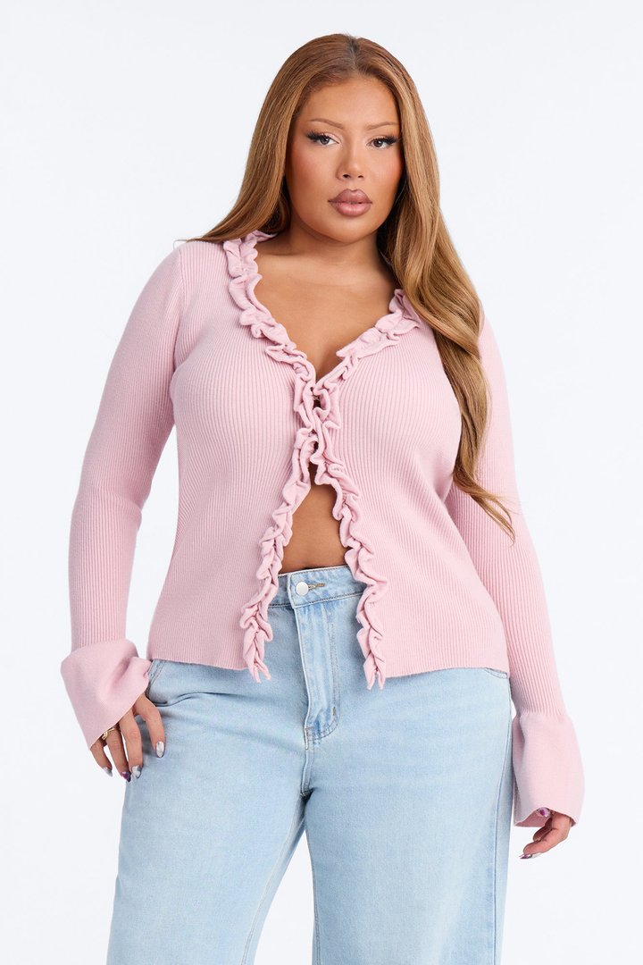 Sweet But Spicy Ruffle Cardigan - Blush