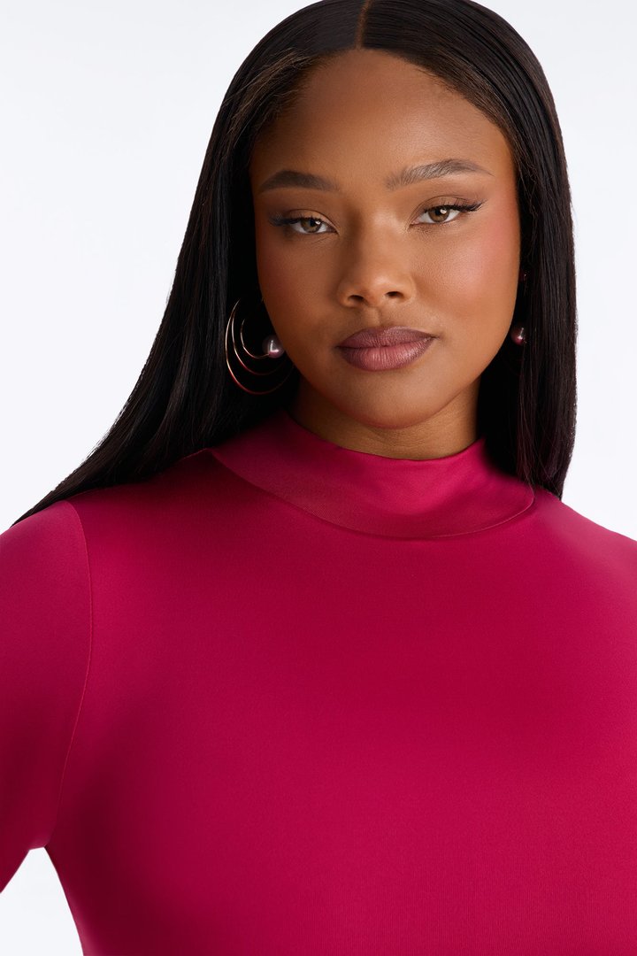 Contour Double Lined Turtle Neck Midi Dress - Raspberry