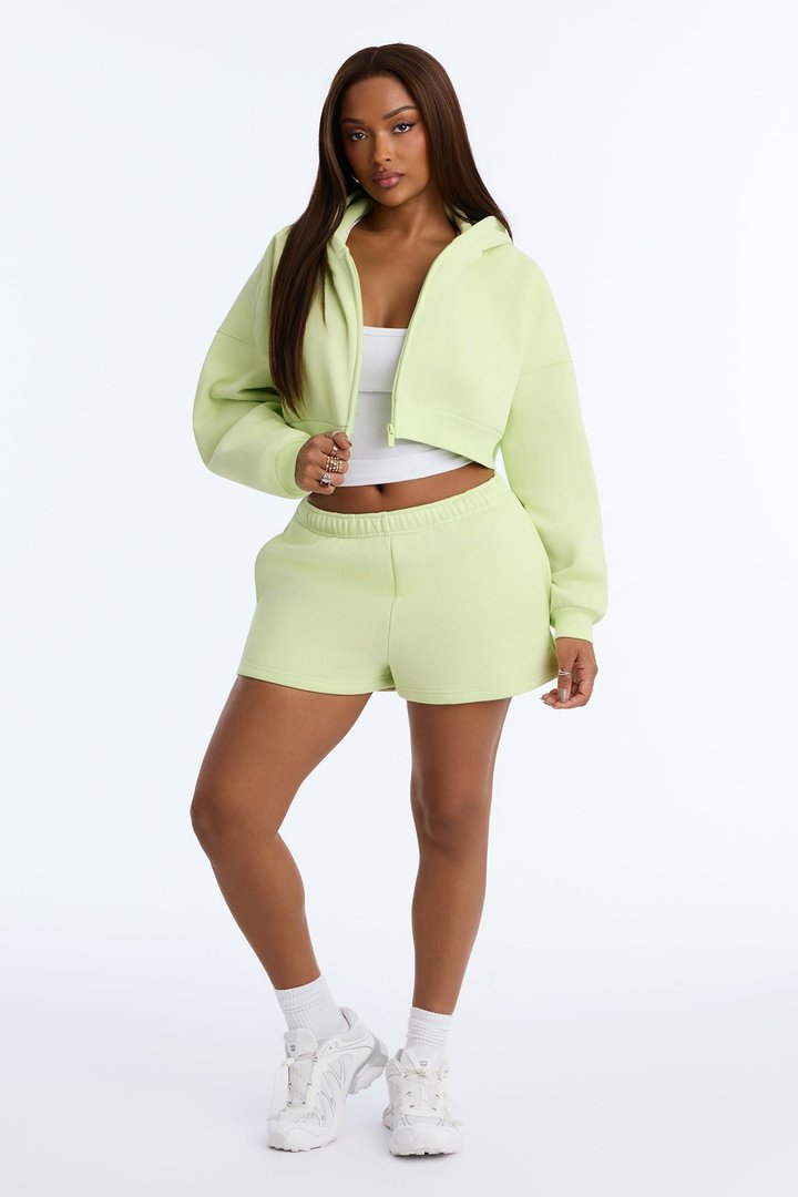 Libby Boxy Crop Zip Hoodie Fleece Sweatshirt - Sage