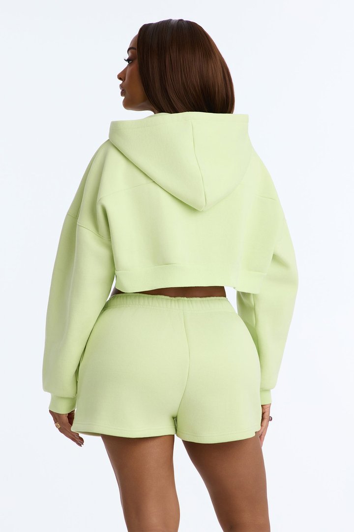 Libby Boxy Crop Zip Hoodie Fleece Sweatshirt - Sage