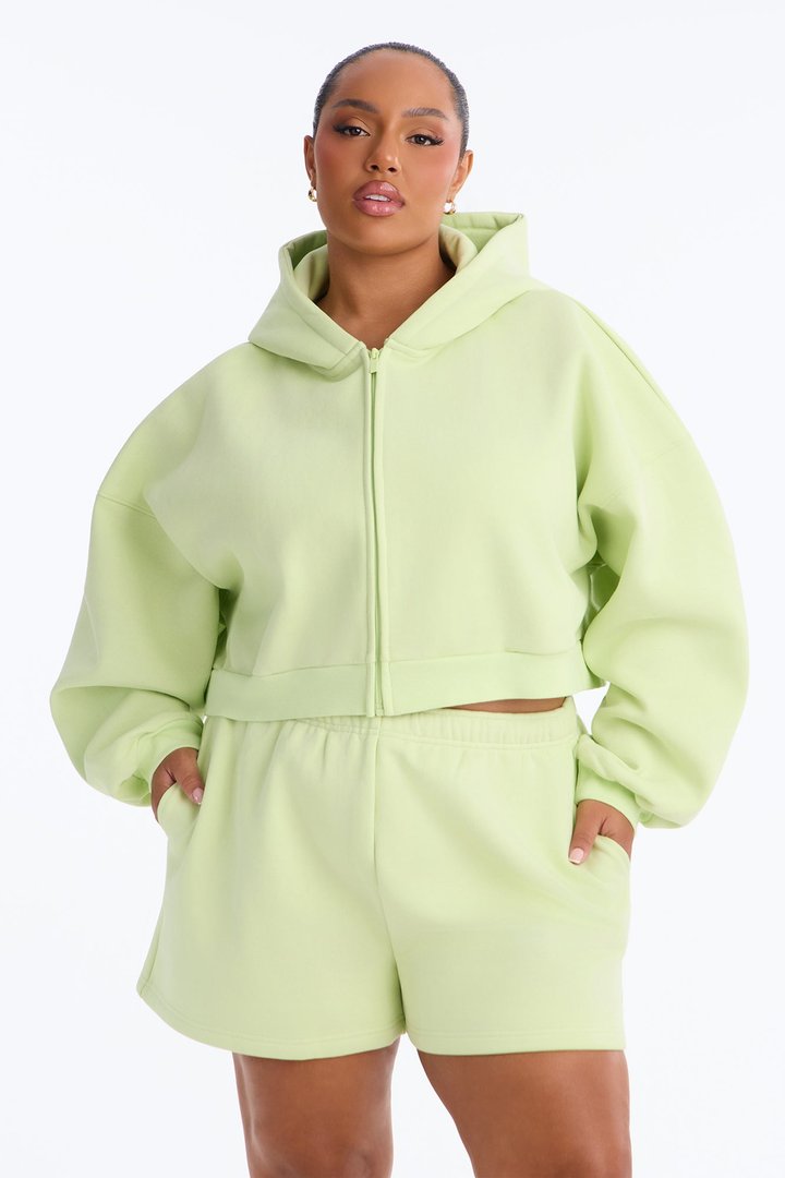 Libby Boxy Crop Zip Hoodie Fleece Sweatshirt - Sage