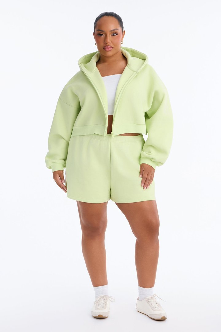 Libby Boxy Crop Zip Hoodie Fleece Sweatshirt - Sage