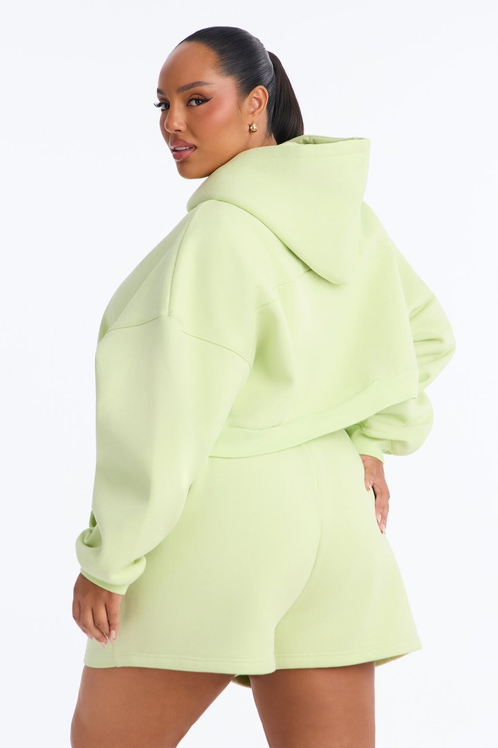 Libby Boxy Crop Zip Hoodie Fleece Sweatshirt - Sage