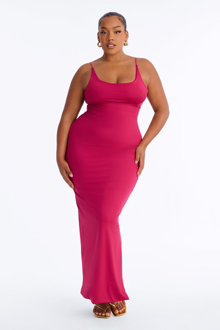 Contour Double Lined Scoop Neck Spaghetti Strap Maxi Dress - Raspberry