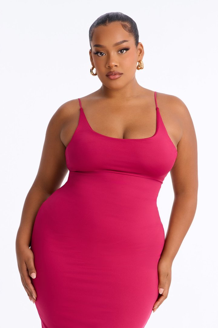 Contour Double Lined Scoop Neck Spaghetti Strap Maxi Dress - Raspberry