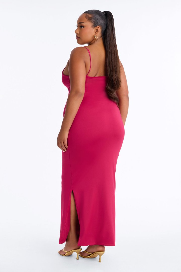 Contour Double Lined Scoop Neck Spaghetti Strap Maxi Dress - Raspberry