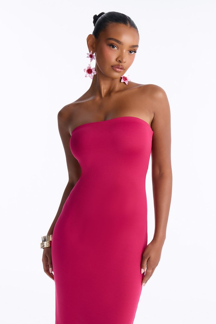 Contour Double Lined Strapless Midi Dress - Raspberry