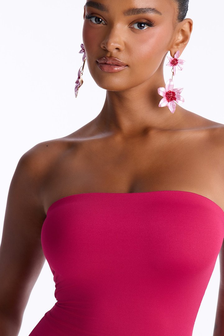 Contour Double Lined Strapless Midi Dress - Raspberry