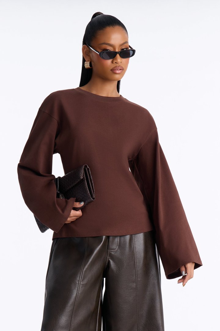 Jayden Fitted Shirt Long Sleeve T-Shirt - Brown