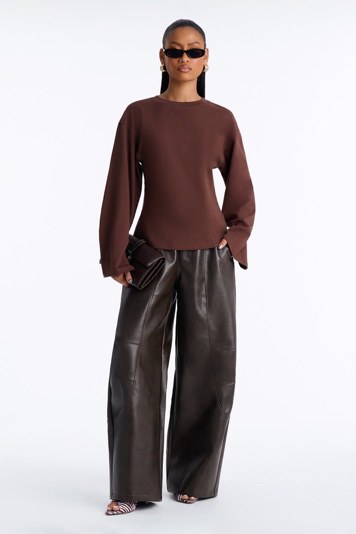 Jayden Fitted Shirt Long Sleeve T-Shirt - Brown